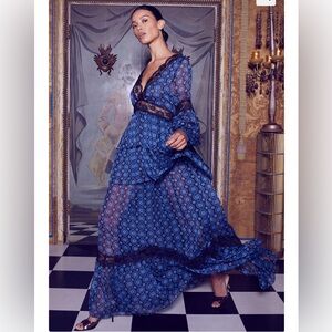 SANSIA VELENCIA TILE - Elegant Blue Lace Dress- Misa Los Angeles